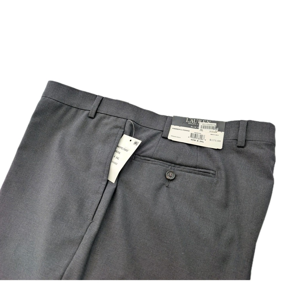 NWT Ralph Lauren Black Label Dark Gray Pants 100% Wool 40x34 Flat Front No Cuff